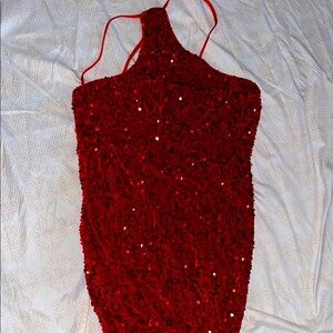 Red Sequin Halter Dress